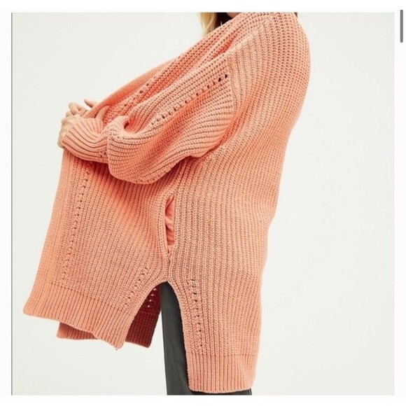NWOT Free People Nightingale Cotton Cardigan in Shell Coral Orange Sz XS Oversz - Picture 8 of 8